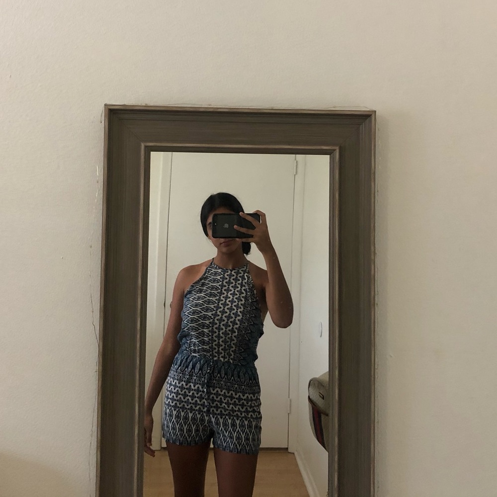 aero blue and white high neck romper